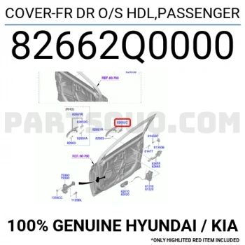 Kapı Kolu Anahtar Kapağı I-2020 2021 Sonrası Dış Sağ (Deliksiz) (Oem No:82662Q0000)