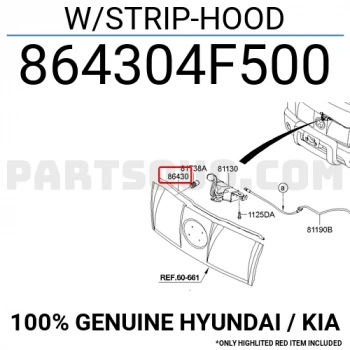 Kaput Uç Lastiği H-100 Kamyonet 2012-19 (Oem No:864304F500)