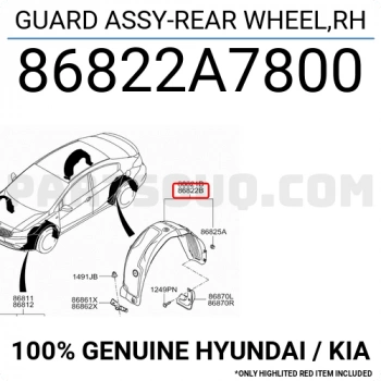 Çamurluk Davlumbazı Cerato 2016 Sonrası Arka Sağ (Oem No:86822A7800)