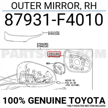 Toyota C-Hr Elektrikli Ayna Camı 2016-2023 Sağ (Oem No:87931F4010)