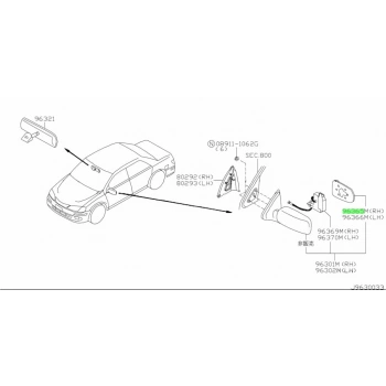 Nissan Sunny N16 Elektrikli Ayna Camı 1996-2008 Sağ (Oem No:963654M400)