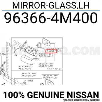 Nissan Sunny N16 Elektrikli Ayna Camı 1996-2008 Sol (Oem No:963664M400)