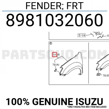 Çamurluk D-Max 2012-2017 Deliksiz 4X2 Ön Sağ (Oem No:8981032060)
