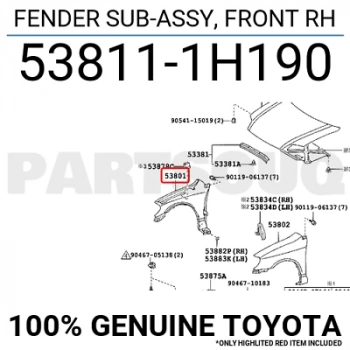 Çamurluk Corolla 2002-2006 Zze121 Sedan / 2002-2006 S.W On Sağ (Hasarlı) (Oem No:538111H190)
