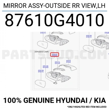 Ayna Dış Dikiz I-30 2016 Sonrası Elektrikli Sinyalsiz Style Sol (Oem No:87610G4010)