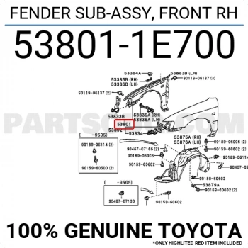 Çamurluk Corolla Ae100 1995-1998 Ön Sol  (Delikli) (Oem No:538011E700)