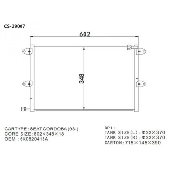 Volkswagen Polo- Classıc- 1996-2001   Klima Radyatörü 1.4İ/1.6İ/1.9İ (Brazıng) (548X360X16)Alüminyum (Ori (Oem No:6K0820413A)