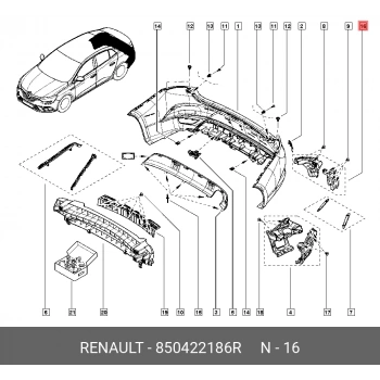 Renault Megane- 4- Sd- 2021-2025  Arka Tampon Braketi Üst İç Sağ/Sol Set (2 Parça) (Orta Sağa Takılan) (Oem No:850422186R)