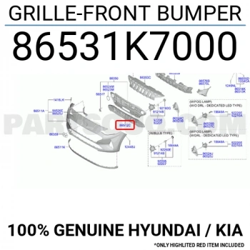 Hyundai  İ10   2020-2024  Ön Tampon Panjuru Alt Siyah (Tyg) (Oem No:86531K7000)
