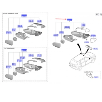 Kore İ30 2016- Sol Dikiz Aynası Komle (Isıtmalı Sinyallı Katlanır Körnokta Uyarı) Isıtmalı Sinyallı Katlanır Cızgılı Kör Noktalı (Oem No:87610G4220)