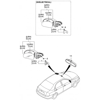 Kore Cerato 2003-2008 Sağ Dikiz Aynası Komple Isıtmasız Dış Bükey Camlı   (3 Pın) (Oem No:876202F200)