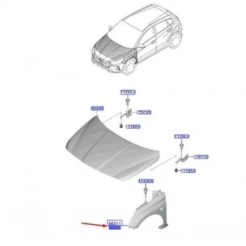 Kia Picanto 2017 sonrası delikli sağ ön çamurluk Oem No (66321G6100)