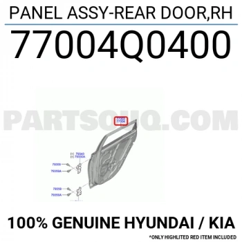 Hyundai i20 2021 sonrası sağ arka kapı Oem No (77004Q0000)
