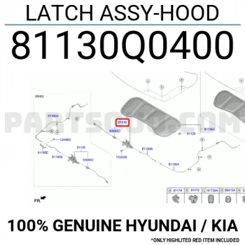 Hyundai i20 2021 sonrası kaput kilidi Oem No (81130Q0000)