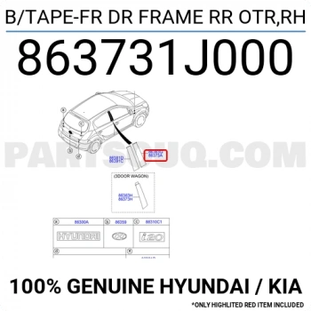 Hyundai i20 2015-2018 Ön Sağ Üst Kapı İskelet Şeridi Oem No (86372C7000)