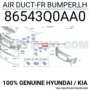 Hyundai Tucson 2021 Sonrası Hava Kanalı Ön Tampon Sol Oem No (86543N7000)