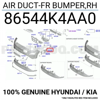 Hyundai Tucson 2021 Sonrası Hava Kanalı Ön Tampon Sağ Oem No (86544N7000)