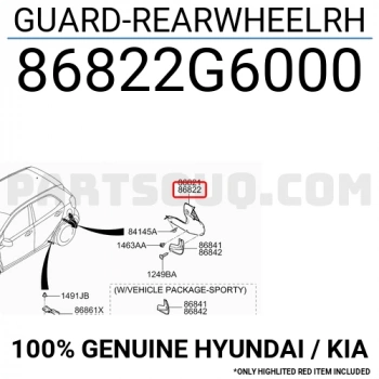 kia picanto 2017 sonrası arka sol çamurluk davlumbazı Oem No (86821G6000)