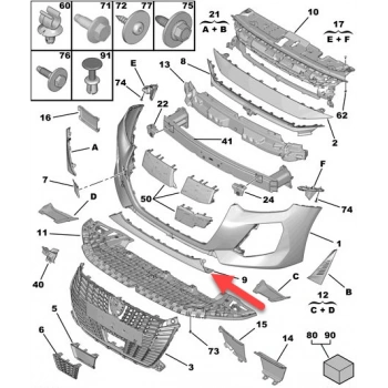 peugeot  208  2024-2025  ön tampon alt orta parça sıyah (tw) Oem No (98557770XT)