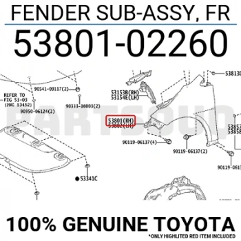 Corolla 2019- Ön Çamurluk Sağ Oem No (53801-02260)