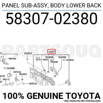 Corolla 2013-2015 Arka Panel Oem No (58307-02380)