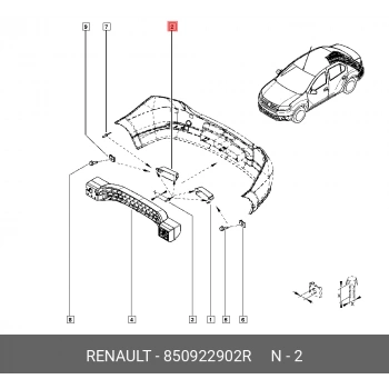 Renault Symbol Arka Tampon Darbe Emici  Sağ 2012-  (Oem No:  850922902R)