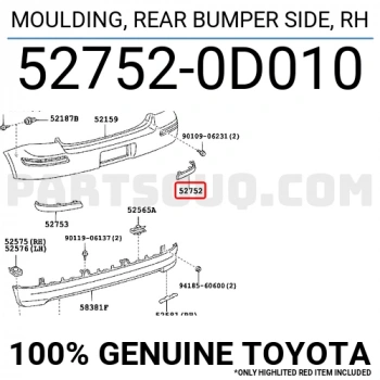 Toyota Yaris Arka Tampon Bandı Sağ 2003-2005 (Oem No:  527520D010)