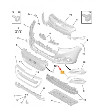 Peugeot 208 Ön Tampon Panjur Bandı Parlak Siyah Sol 2015- (Oem No:  1613503180)