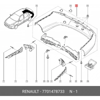 Renault Symbol Arka Tampon 2009-2012 (Oem No:  7701478733)