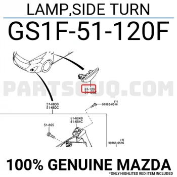 Mazda 6 Ön Çamurluk Sinyali Sağ 2009-  (Oem No:  Gs1F-51-120F)