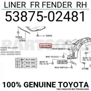 Toyota Corolla Ön Çamurluk Davlumbazı Sağ 2013-2018 (Oem No:  5387502481)