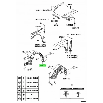 Toyota Corolla Ön Çamurluk Davlumbazı Sağ 2000-2002 (Oem No:  5387512280)