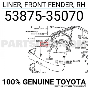 Toyota Hilux Ön Çamurluk Davlumbazı Sağ 2001-2003 (Oem No:  5387535070)
