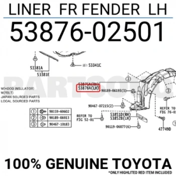 Toyota Corolla Ön Çamurluk Davlumbazı Sol 2013-2018 (Oem No:  5387602501)