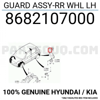 Kia Picanto Arka Çamurluk Davlumbazı Sol 2004- 2007 (Oem No:  8682107000)