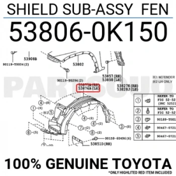 Toyota Hilux Ön Çamurluk Davlumbazı 2X2 Sol 2015- (Oem No:  538060K150)