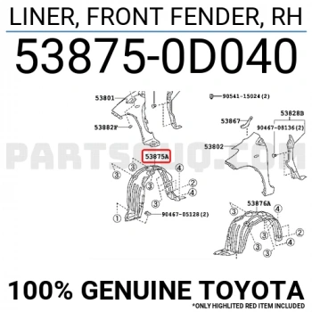 Toyota Yaris Ön Çamurluk Davlumbazı Sağ 200611 (Oem No:  538750D040)