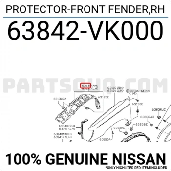 Nissan Pıckup Ön Çamurluk Davlumbazı Sağ 2002-2004 (Oem No:  63842Vk000)