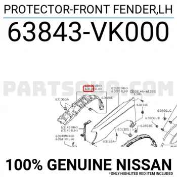Nissan Pıckup Ön Çamurluk Davlumbazı Sol 2002-2004 (Oem No:  63843Vk000)