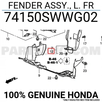 Honda Crv Ön Çamurluk Davlumbazı Sol 2012-  (Oem No:  74150Swwg02)