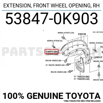Toyota Hilux Ön Çamurluk Dodik Plastiği Sağ 2004- (Oem No:  538470K903)