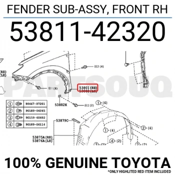 Toyota Rav 4 Ön Çamurluk Kaplama Delikli Sağ 2012- (Oem No:  5381142320)