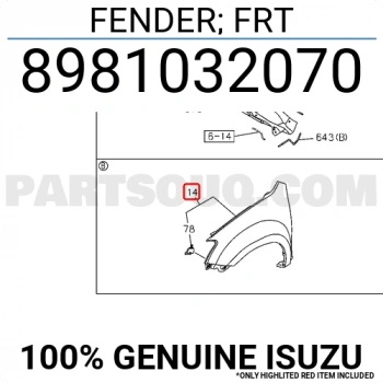 İsuzu Dmax Ön Çamurluk 4X4 Sağ 2012-2019 (Oem No:  8981032070)