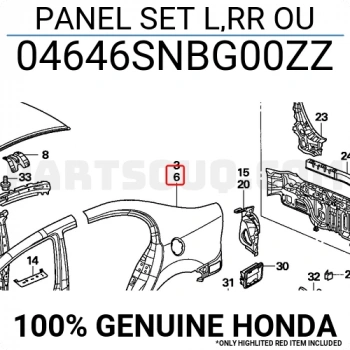 Honda Civic Arka Çamurluk Sedan Sol 2006-2011 (Oem No:  04646Snbg00Zz)