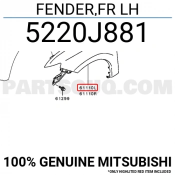 Mitsubishi Outlander Ön Çamurluk Sol 2013-2015 (Oem No:  5220J881 )