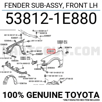 Toyota Corolla Ön Çamurluk Sol 2001 2002- (Oem No:  538121E880)