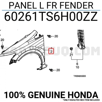 Honda Civic Ön Çamurluk Sol 2012-  (Oem No:  60261Ts6H00Zz)