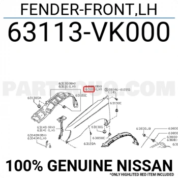 Nissan Pıckup D22 Ön Çamurluk Sinyal Delikli Sol 2002-2004 (Oem No:  63113Vk000)