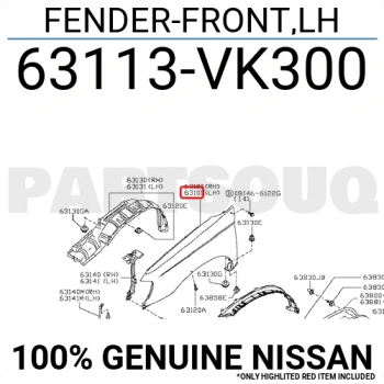Nissan Pıckup D22 Ön Çamurluk Kaplsinyal Delikli Sol 2002-2004 (Oem No:  63113Vk300)