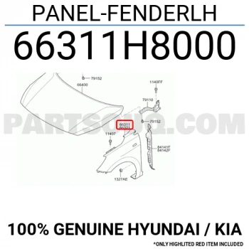 Kia Rio Ön Çamurluk Sol 2017- (Oem No:  66311H8000)